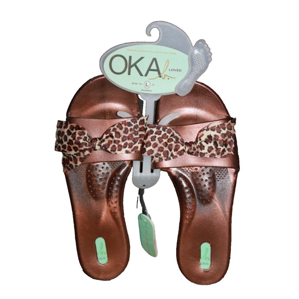 Oka-B Women's Brown Slide Sandals Leopard Bow Slip-On Shoes Size 10-11 NEW